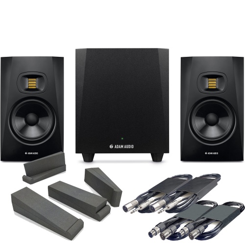 Adam Audio T10S Sub + T7V Studio Monitors, Pads & Leads Bundle