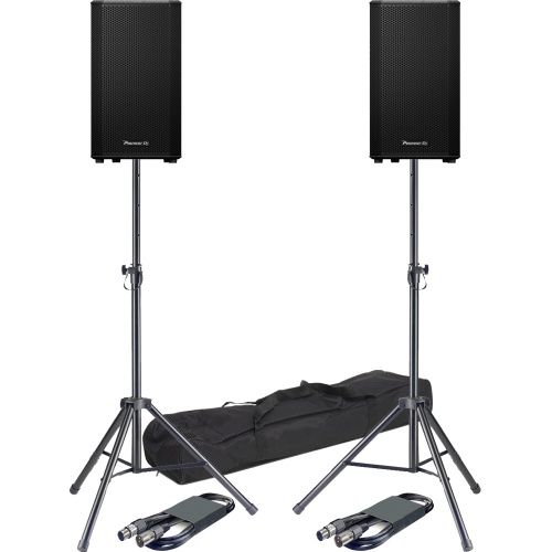 Pioneer DJ XPRS102, 10'' Active PA Speakers + Tripod Stands & Leads Bundle Deal (B-Stock)