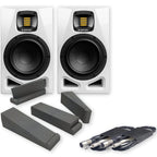 Adam Audio A4V White Active Studio Monitors + Isolation Pads + Leads Bundle