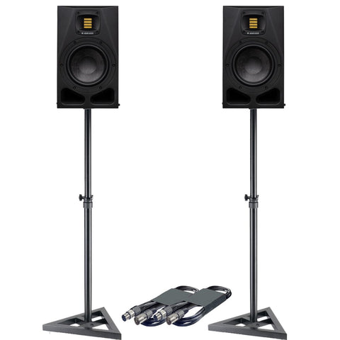 Adam Audio A7V Active Studio Monitors + Stands + Leads Bundle