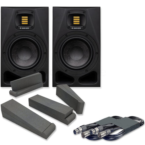 Adam Audio A7V Active Studio Monitors + Isolation Pads + Leads Bundle