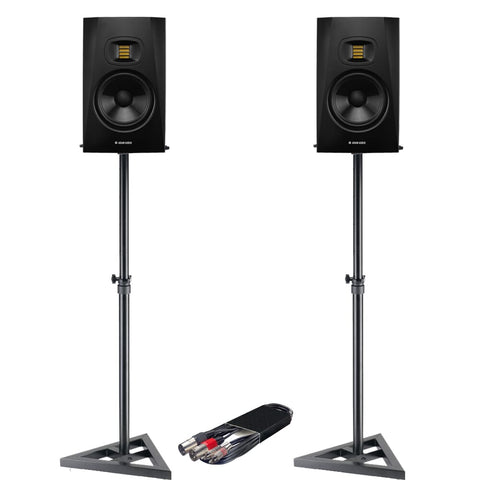 Adam Audio T5V Studio Monitors + Stands & Leads Bundle