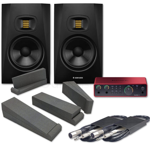 Adam Audio T7V (Pair) + Focusrite Scarlett 2i2 (G4), Pads & Leads Bundle Deal