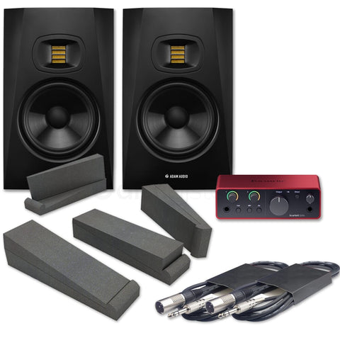Adam Audio T7V (Pair) + Focusrite Scarlett Solo (G4), Pads & Leads Bundle Deal
