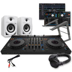 AlphaTheta DDJ-GRV6 Rekordbox & Serato DJ Controller, DM-40D White Speakers, HDJ-CUE1 Headphones & Laptop Stand Bundle Deal