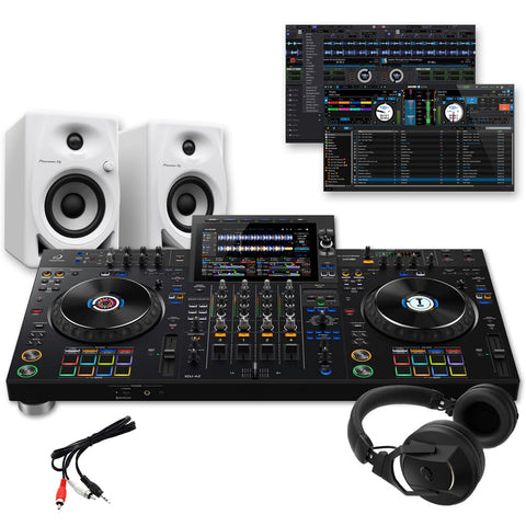 AlphaTheta XDJ-AZ Standalone DJ Controller, DM-40D White Speakers + HDJ-F10 Headphones Bundle Deal
