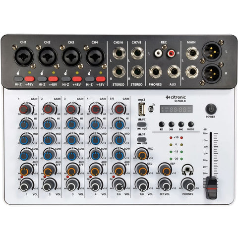 Citronic Q-PAD-8, 8-Channel Mixer with USB & Bluetooth