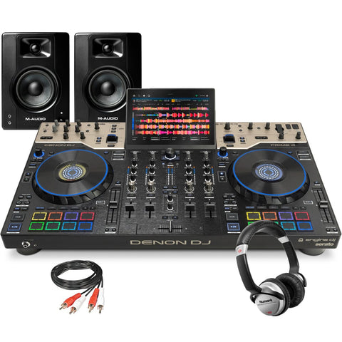Denon DJ PRIME 4 G2, M-Audio BX4 Speakers & Numark HF125 Headphones Bundle Deal