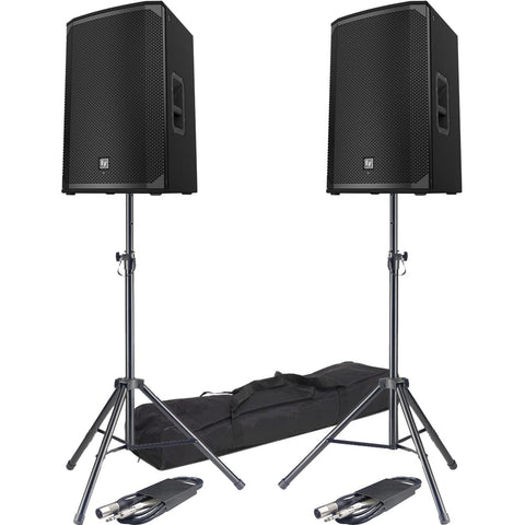Electro-Voice EKX-15P Active PA Speakers + Tripod Stands & Leads Bundle