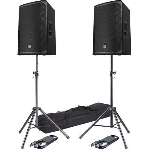 Electro-Voice EKX-15P Active PA Speakers + Tripod Stands & Leads Bundle