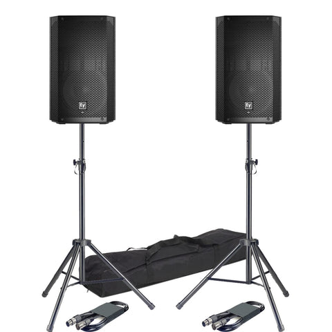 Electro-Voice ELX200-10P Active PA Speakers + Tripod Stands & Leads Bundle