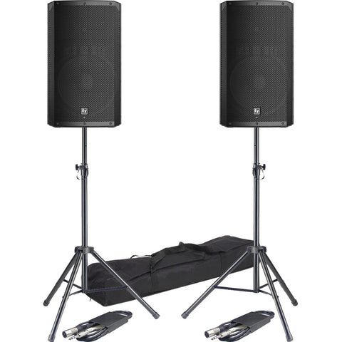 Electro-Voice ELX200-15P Active PA Speakers + Tripod Stands & Leads Bundle