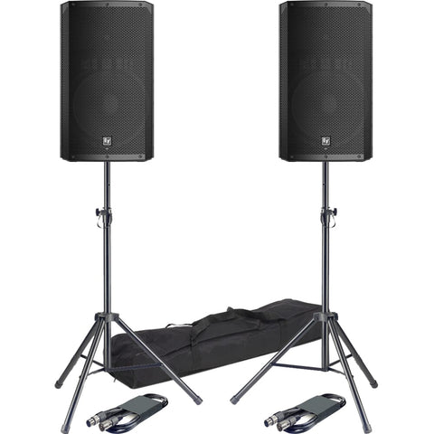 Electro-Voice ELX200-15P Active PA Speakers + Tripod Stands & Leads Bundle