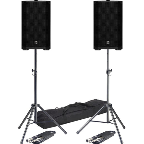 Electro-Voice Everse 12 Active PA Speakers + Tripod Stands & Leads Bundle
