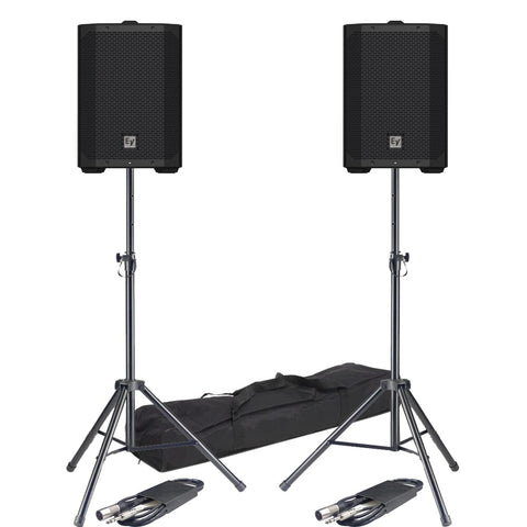 Electro-Voice Everse 8 Active PA Speakers + Tripod Stands & Leads Bundle