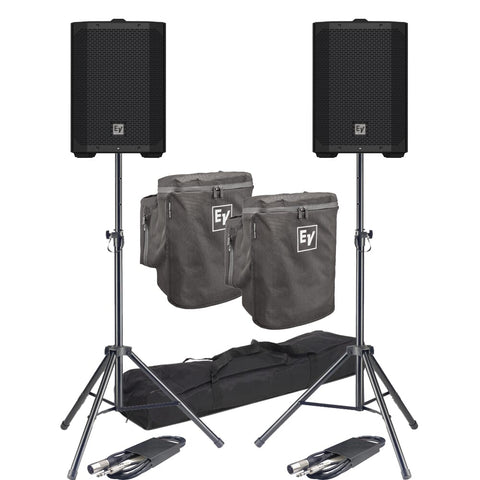 Electro-Voice Everse 8 Active PA Speakers, Rain Covers, Tripod Stands & Leads Weatherproof Bundle