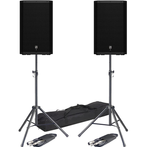 Electro-Voice ZLX-15P G2, Active PA Speakers + Stands & Leads Bundle