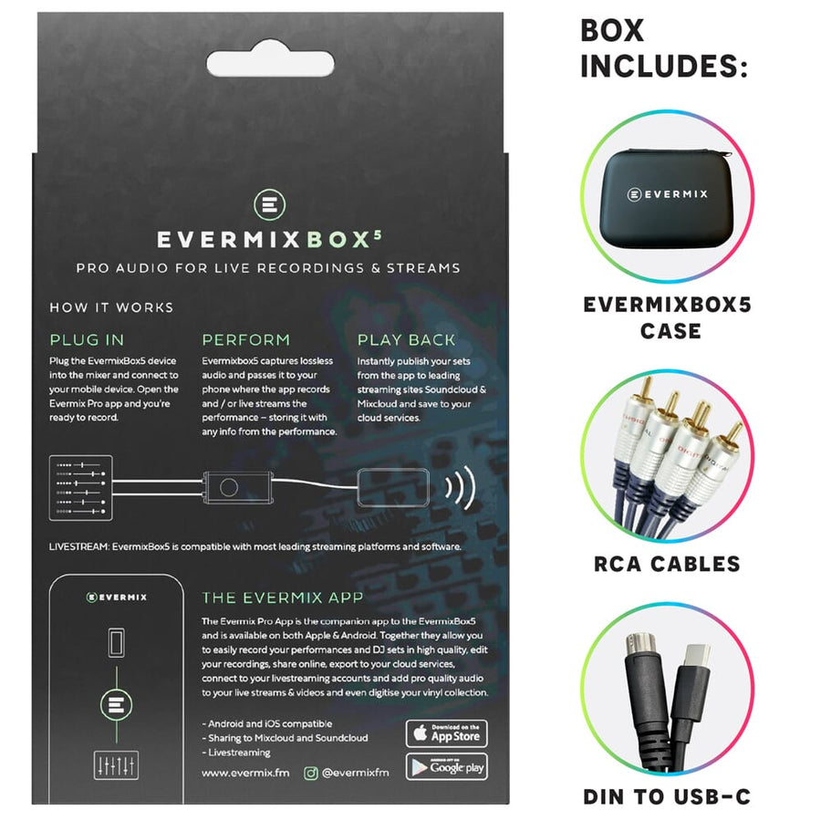 Evermix Box 5, DJ Set Recorder for USB-C Devices, iOS & Android / Live Streaming