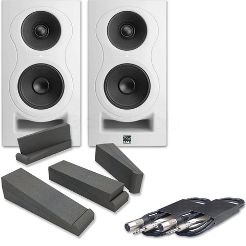 Kali Audio IN-5 White Active Studio Monitors, Isolation Pads & Leads Bundle