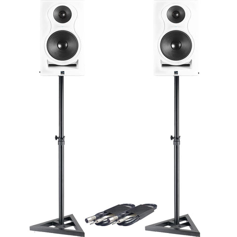 Kali Audio IN-8 White (Pair) + Monitor Stands + Leads Bundle