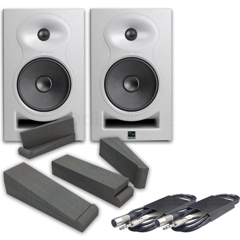 Kali Audio LP6 V2 White (Pair) + Isolation Pads & Leads Bundle