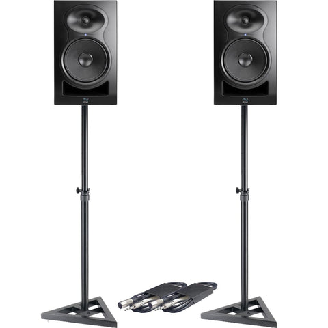 Kali Audio LP8 V2 Black (Pair) + Monitor Stands + Leads Bundle