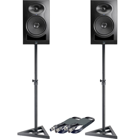 Kali Audio LP8 V2 Black (Pair) + Monitor Stands + Leads Bundle