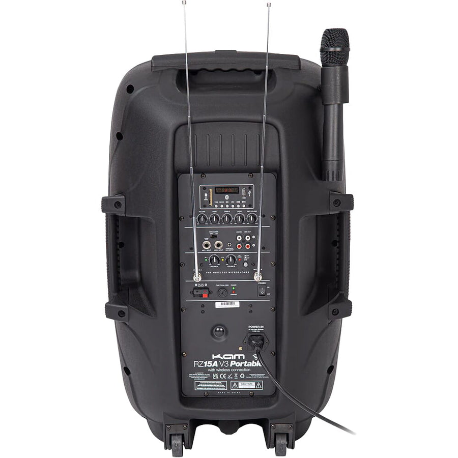 Kam RZ15AP, Portable PA with Media Player, USB & SD Card Input + VHF Dual Microphones & Bluetooth (Single - 300W RMS)