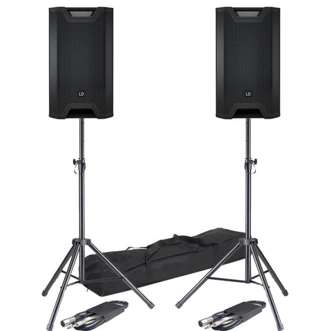 LD Systems ICOA 12A BT, Bluetooth Speakers (Pair) + Stands & Leads