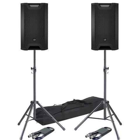 LD Systems ICOA 12A BT, Bluetooth Speakers (Pair) + Stands & Leads