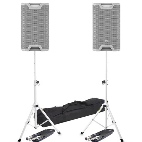 LD Systems ICOA 12A BT White, Bluetooth Speakers (Pair) + Tripod Stands & Leads