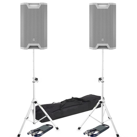 LD Systems ICOA 12A BT White, Bluetooth Speakers (Pair) + Tripod Stands & Leads