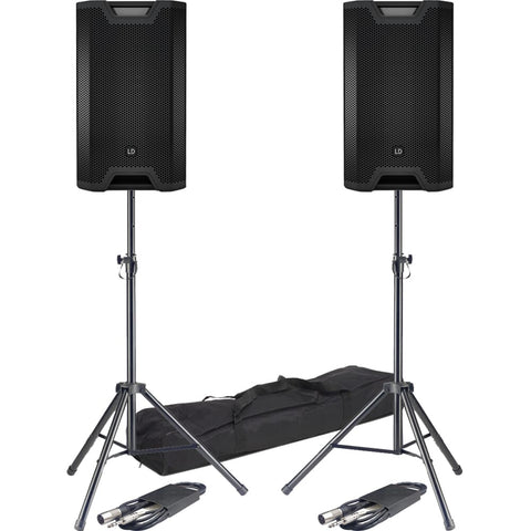 LD Systems ICOA 15A BT, Bluetooth Speakers (Pair) + Stands & Leads