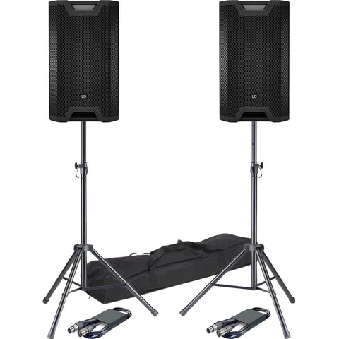 LD Systems ICOA 15A BT, Bluetooth Speakers (Pair) + Stands & Leads