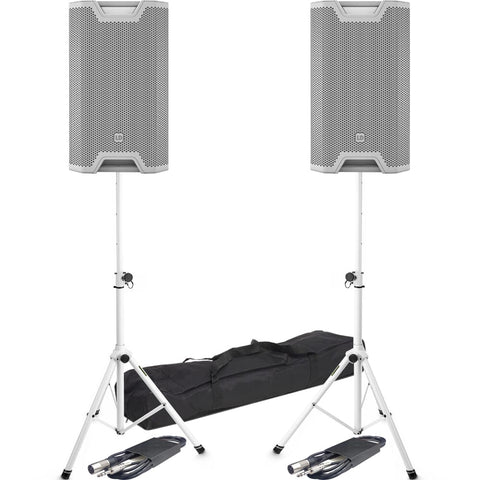 LD Systems ICOA 15A White, Active PA Speakers (Pair) + Stands & Leads Bundle
