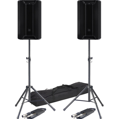LD Systems ICOA PRO 15A, Active Bluetooth PA Speakers + Tripod Stands & Leads Bundle