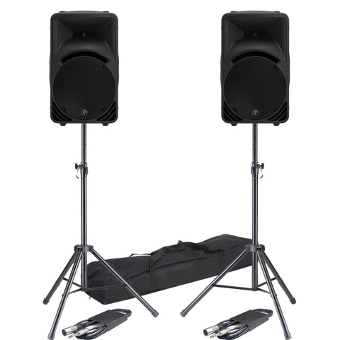 Mackie SRM450 V3 Active Portable PA Speakers, Stands & Leads Bundle