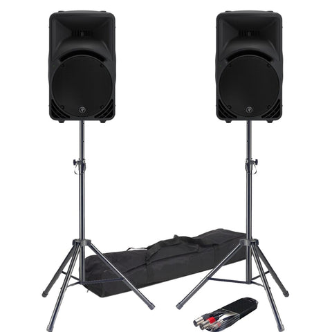 Mackie SRM450 V3 Active Portable PA Speakers, Stands & Leads Bundle