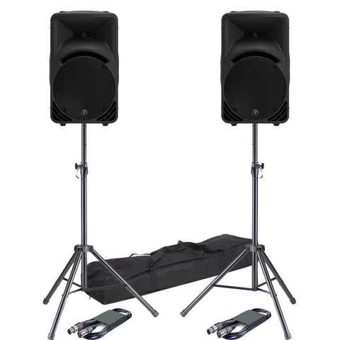 Mackie SRM450 V3 Active Portable PA Speakers, Stands & Leads Bundle