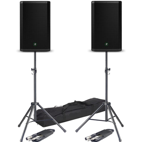 Mackie Thrash 215 PA Speakers + Stands & Leads Bundle Deal