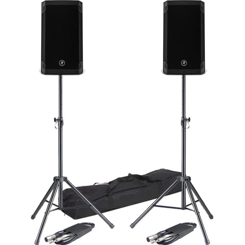 Mackie Thrash 12 V2 Active PA Speakers + Tripod Stands & Leads Bundle