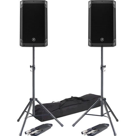 Mackie Thrash 15 V2 Active PA Speakers + Tripod Stands & Leads Bundle