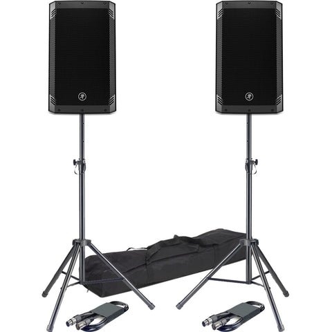 Mackie Thrash 15 V2 Active PA Speakers + Tripod Stands & Leads Bundle