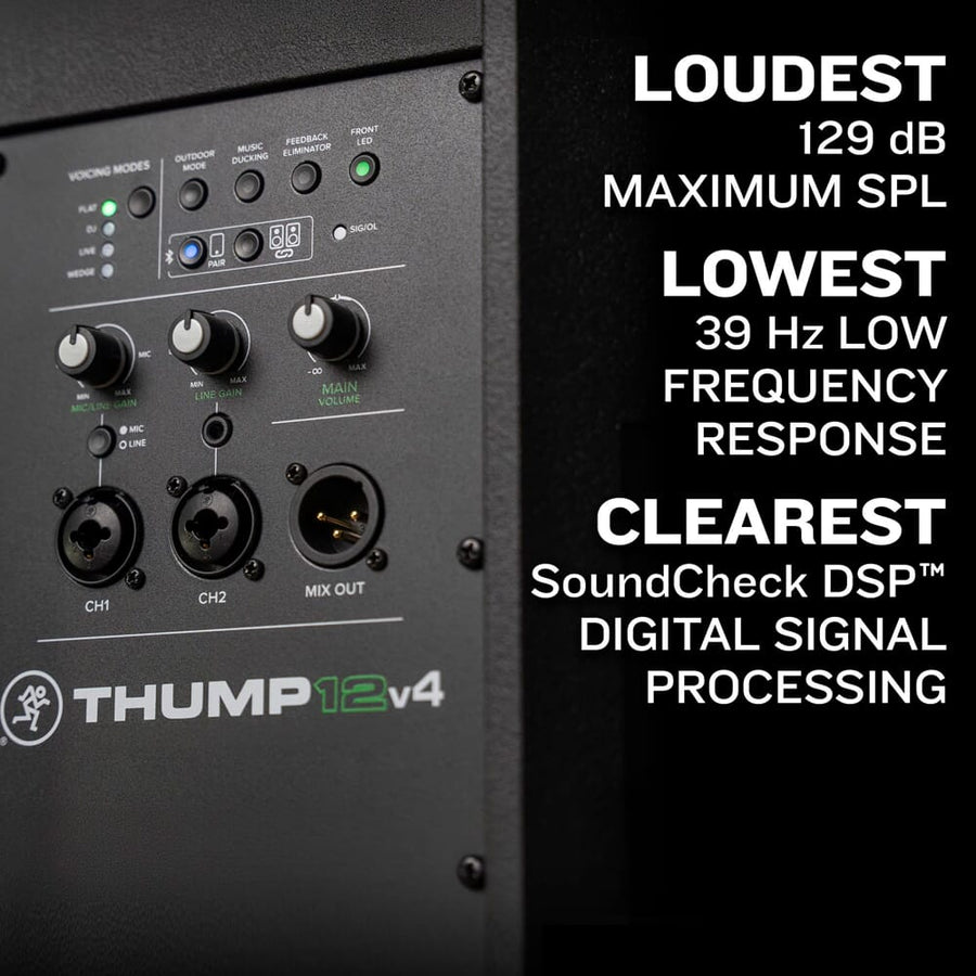 Mackie Thump 12 V4, Active PA Speakers with Bluetooth + Stands & Leads Bundle Deal