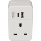 Mercury Plug Through UK Mains Adaptor with USB A and PD fast charging USB C Port (429.691UK)