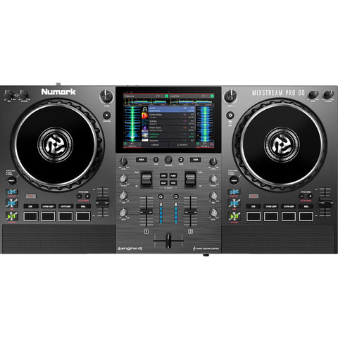 Numark Mixstream Pro Go, Battery Powered Standalone DJ Controller with Built-In Speakers, Amazon Music Streaming & Stems