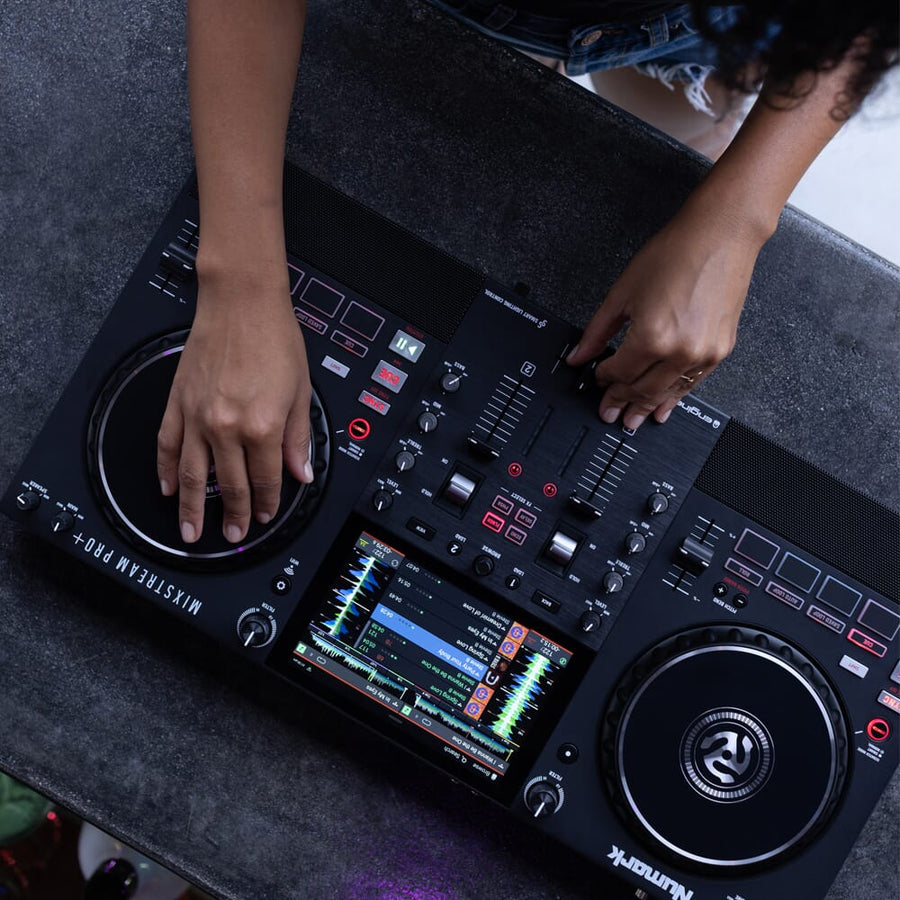 Numark Mixstream Pro Plus, Standalone DJ Controller with Built-In Speakers, Amazon Music Streaming & Stems
