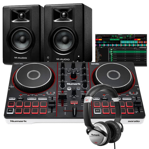 Numark Party Mix III DJ Controller, M-Audio BX3 Speakers + HF125 Headphones Bundle Deal