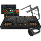 Pioneer DJ DDJ-FLX4 DJ Controller, Laptop Stand & HDJ-CUE1 Headphones Bundle