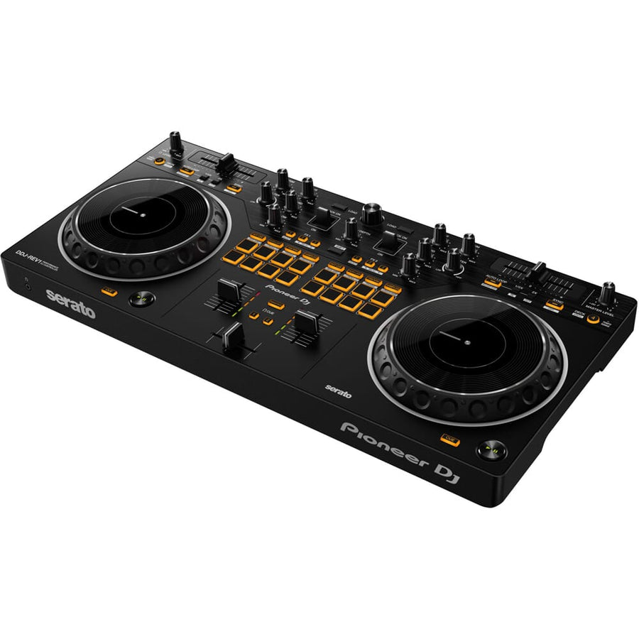 Pioneer DJ DDJ-REV1 Serato DJ Controller, DM-40D Speakers, Laptop Stand & HDJ-CUE1 Headphones Bundle Deal